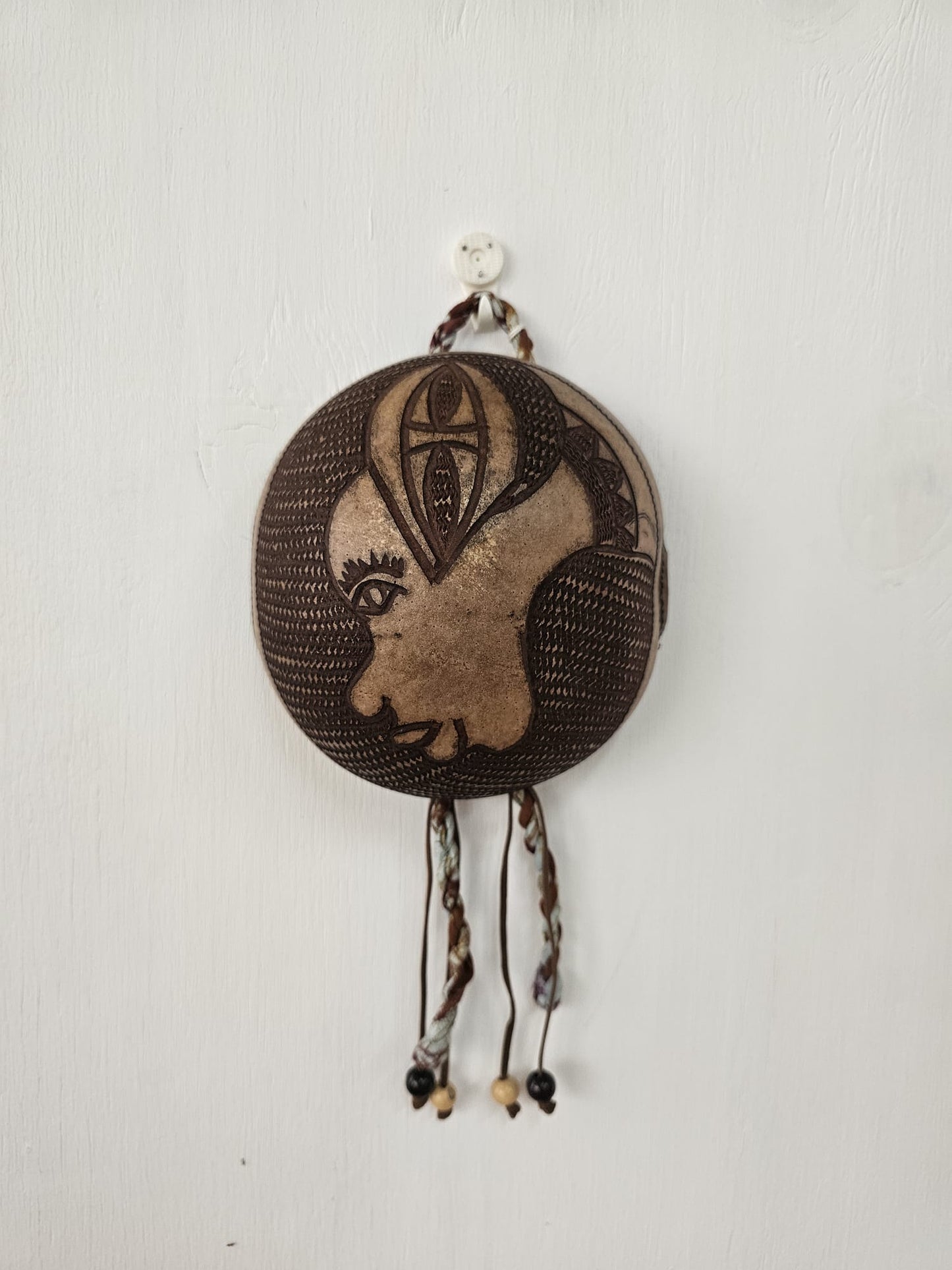 Hand Carved Calabash Hanging Mask w/ Tassels