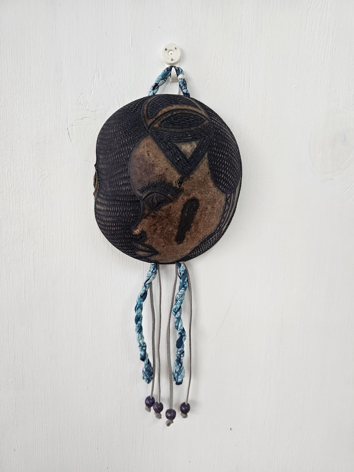 Hand Carved Calabash Hanging Mask w/ Tassels