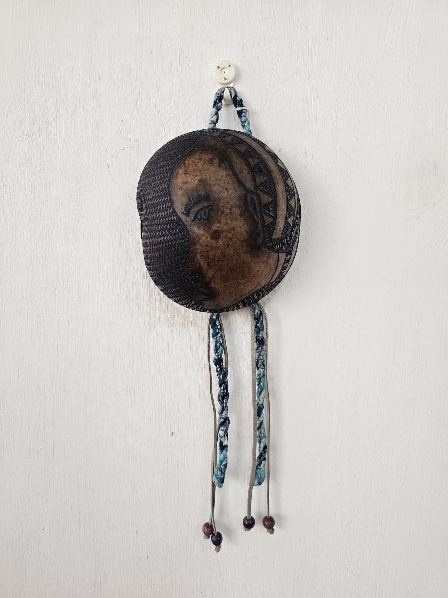 Hand Carved Calabash Hanging Mask w/ Tassels