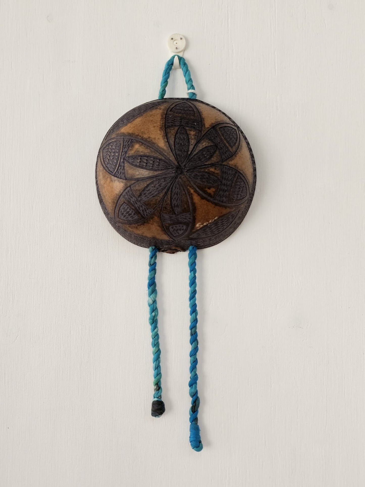 Hand Carved Calabash Hanging Geometric w/ Tassels
