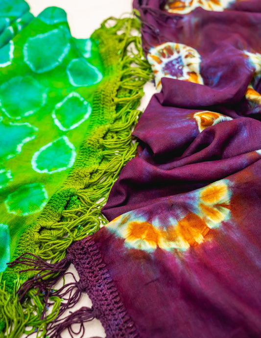 Tie Dye Throw with Crochet Tassels 60" x 70"