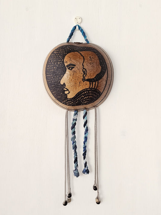 Hand Carved Calabash Hanging Mask w/ Tassels