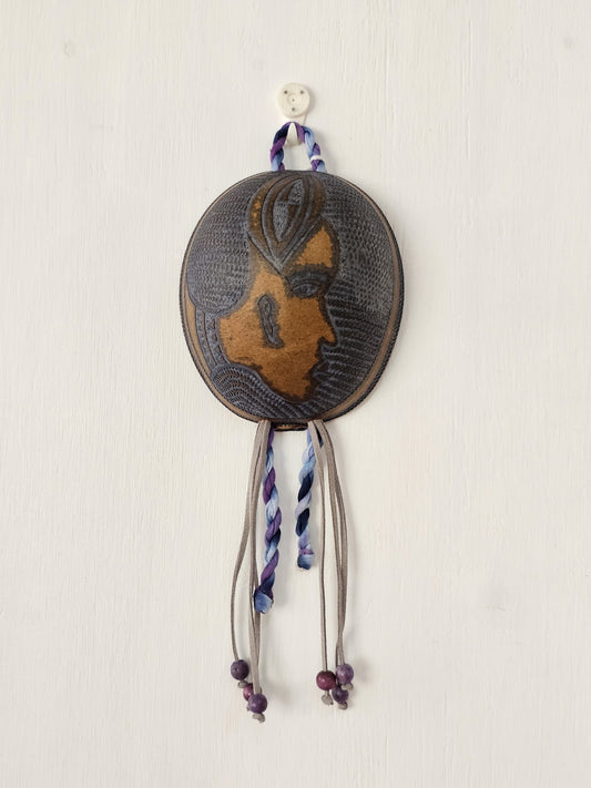 Hand Carved Calabash Hanging Mask w/ Tassels