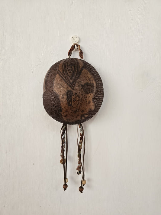 Hand Carved Calabash Hanging Mask w/ Tassels
