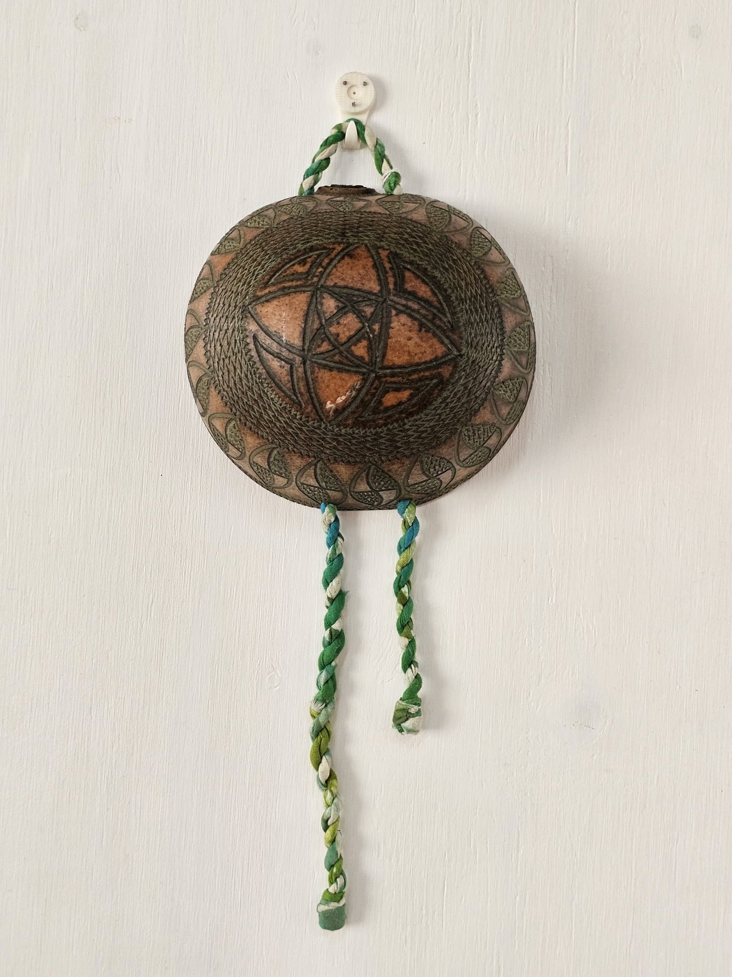 Hand Carved Calabash Hanging Geometric w/ Tassels